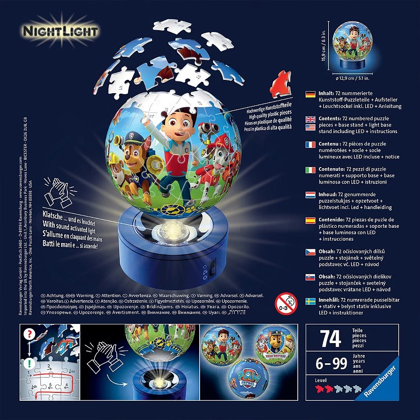 Meilleur prix ✨ Ravensburger Puzzle 3D Ball 72 P Illuminé - Pat'patrouille - Paw: Paw Patrol Core 👍 6 Meilleur prix ✨ Ravensburger Puzzle 3D Ball 72 P Illuminé - Pat'patrouille - Paw: Paw Patrol Core 👍 – Image 4